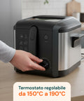Friggitrice Elettrica 3L in Acciaio Inox, Filtro Antiodore e Termostato Regolabile