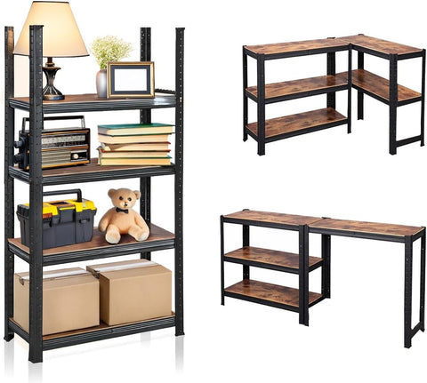 Étagère 4 tablettes en acier et MDF laminé effet bois Capacité totale 400kg
