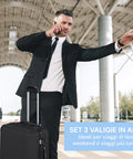 Set 3 Trolley Con Manico Telescopico E Ruote 56/66/76cm Nero