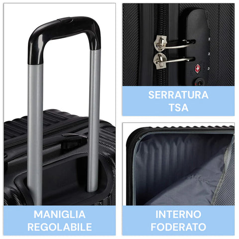 Set 3 Trolley Con Manico Telescopico E Ruote 56/66/76cm Nero