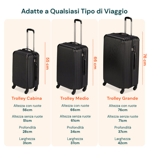 Set 3 Trolley Con Manico Telescopico E Ruote 56/66/76cm Nero