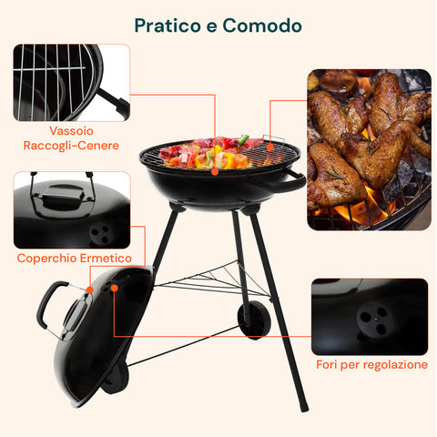 Barbecue a Carbonella Carmensa con Griglia Cromata Ø44cm per 6/8 Persone