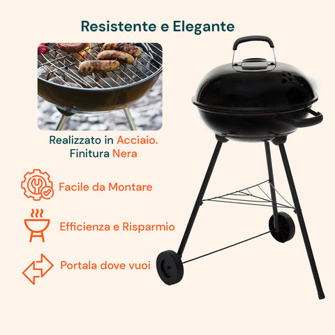 Barbecue a Carbonella Carmensa con Griglia Cromata Ø44cm per 6/8 Persone