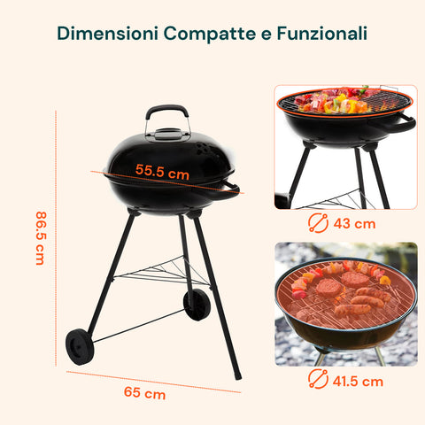 Barbecue a Carbonella Carmensa con Griglia Cromata Ø44cm per 6/8 Persone