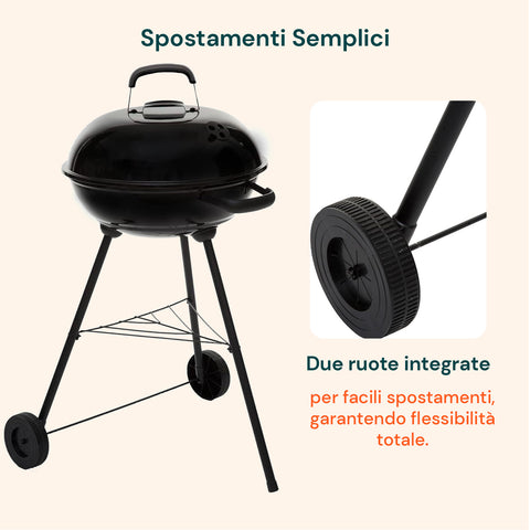 Barbecue a Carbonella Carmensa con Griglia Cromata Ø44cm per 6/8 Persone
