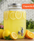 Dispenser Bevande in Vetro 8L con Rubinetto in Alluminio