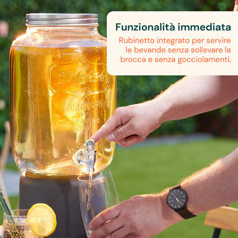 Dispenser Bevande in Vetro 8L con Rubinetto in Alluminio