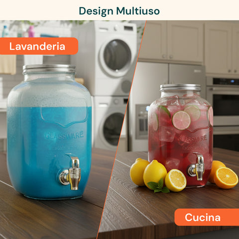 Dispenser Bevande in Vetro 8L con Rubinetto in Alluminio