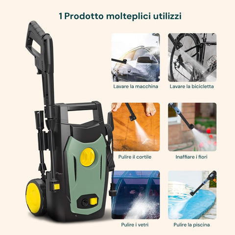 Idropulitrice Elettrica 1200W 100 Bar con Lancia Regolabile e Sistema Total Stop