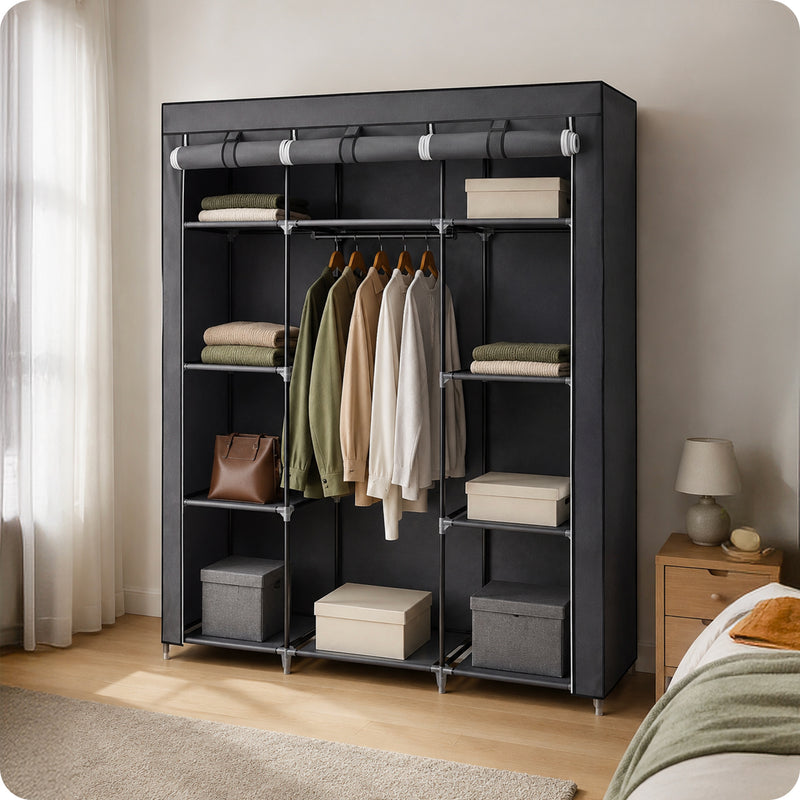 Armadio Portaoggetti Con Telo Di Copertura E 9 Ripiani 150x45x175cm
