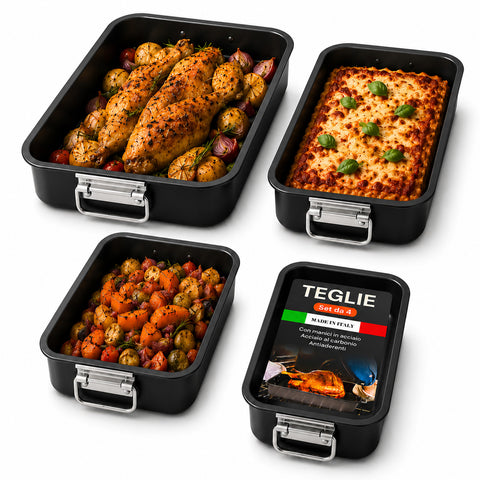 Jeu de 4 plats de cuisson rectangulaires pour four Vulcano 20-25-30-35cm