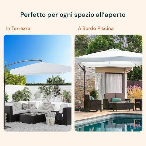 Ombrellone Decentrato ø3m Bianco Con Braccio Laterale In Acciaio E Manovella