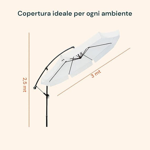 Ombrellone Decentrato ø3m Bianco Con Braccio Laterale In Acciaio E Manovella