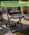 Barbecue Pieghevole in Acciaio Smaltato Nero con Ruote 60x80x84cm