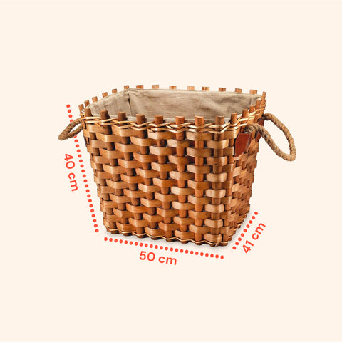 Cesto in Legno per Legna da Camino – Fodera in Juta e Maniglie Resistenti