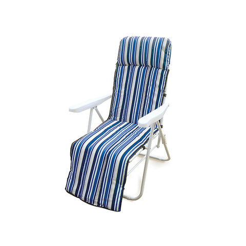 Chaise longue pliante multiposition avec repose-pieds à rayures bleues