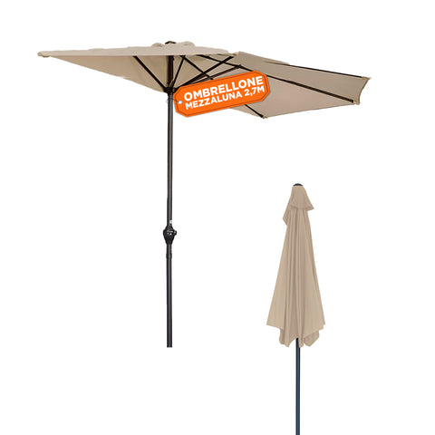 Parasol Mural Demi-Lune 2,7x2,3m en Aluminium et Polyester