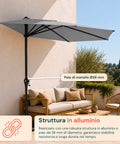 Ombrellone Parete Mezzaluna 2,7x2,3m in Alluminio e Poliestere