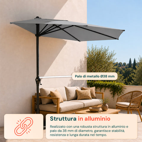 Ombrellone Parete Mezzaluna 2,7x2,3m in Alluminio e Poliestere