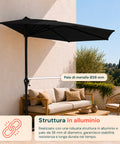Ombrellone a Parete Mezzaluna 2,7m Antracite con Palo in Alluminio
