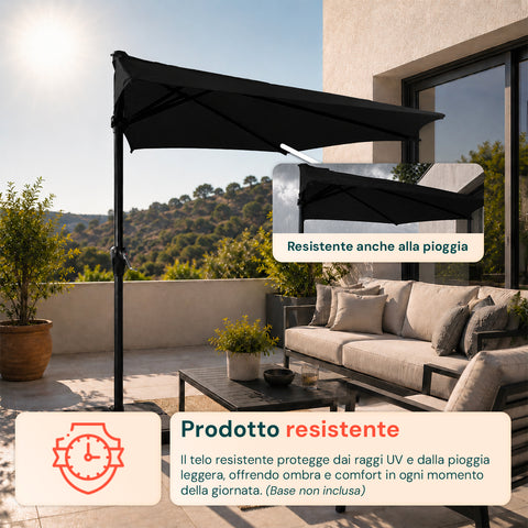 Ombrellone a Parete Mezzaluna 2,7m Antracite con Palo in Alluminio