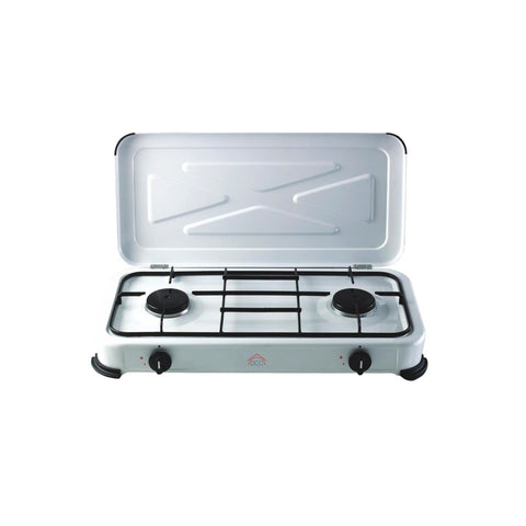 Cuisinière à gaz 2 feux avec couvercle blanc