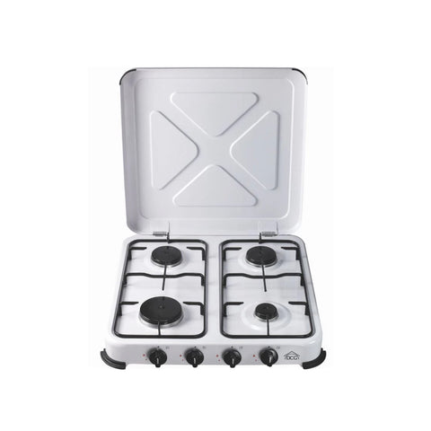 Cuisinière à gaz 4 feux avec couvercle blanc