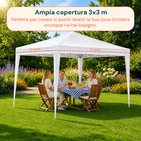 Gazebo Richiudibile 3x3 m Impermeabile con Borsa e Pesi Inclusi