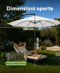 Ombrellone Rotondo Ø3m Decentrato Braccio Laterale in Acciaio, Manovella, Poliestere 180gr Impermeabile UV per Giardino e Terrazzo