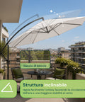 Ombrellone Rotondo Ø3m Decentrato Braccio Laterale in Acciaio, Manovella, Poliestere 180gr Impermeabile UV per Giardino e Terrazzo