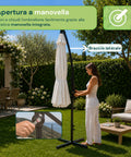 Ombrellone Rotondo Ø3m Decentrato Braccio Laterale in Acciaio, Manovella, Poliestere 180gr Impermeabile UV per Giardino e Terrazzo
