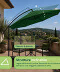 Ombrellone Rotondo Ø3m Decentrato Braccio Laterale in Acciaio, Manovella, Poliestere 180gr Impermeabile UV per Giardino e Terrazzo