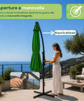 Ombrellone Rotondo Ø3m Decentrato Braccio Laterale in Acciaio, Manovella, Poliestere 180gr Impermeabile UV per Giardino e Terrazzo
