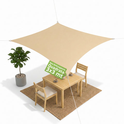 Voile d'Ombrage Carré Beige Hydrofuge avec Protection UV pour l'Extérieur