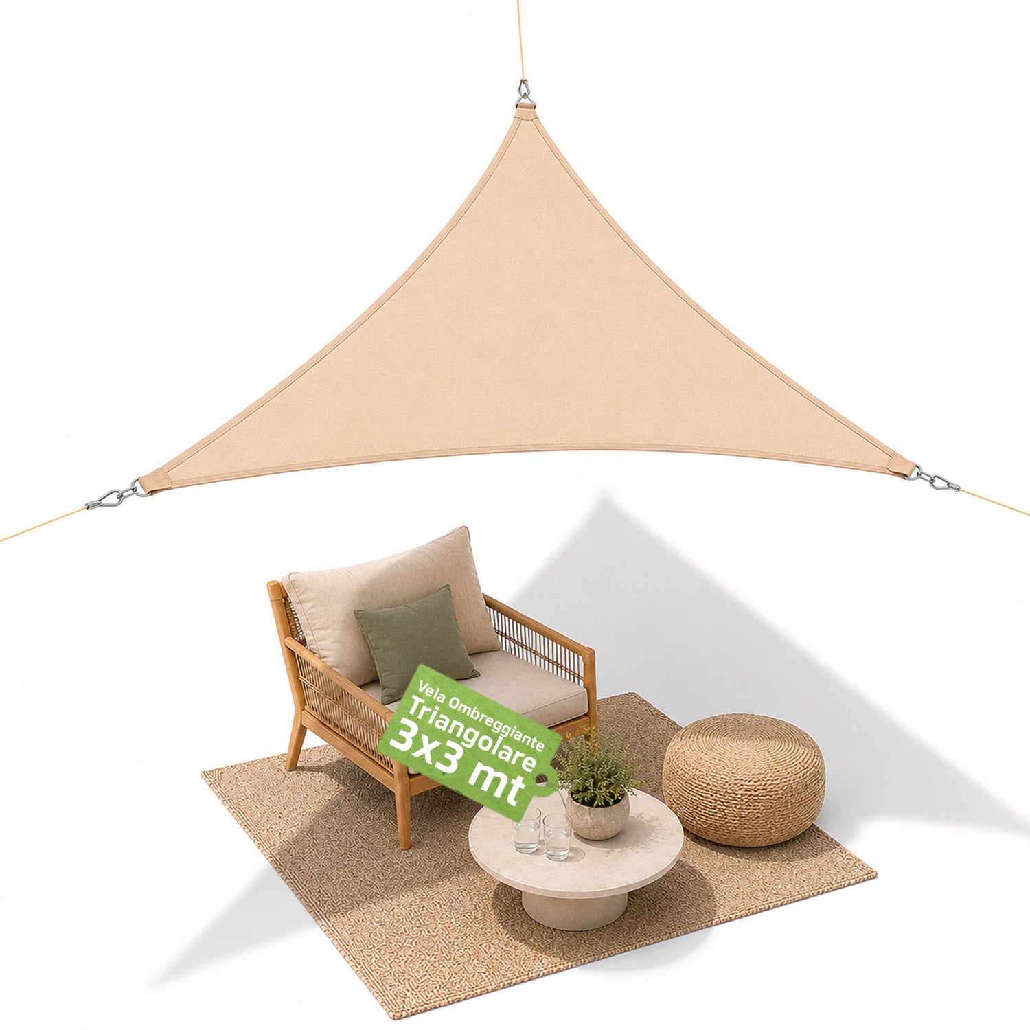 Vela Ombreggiante Triangolare Beige Idrorepellente con Protezione UV per Esterni