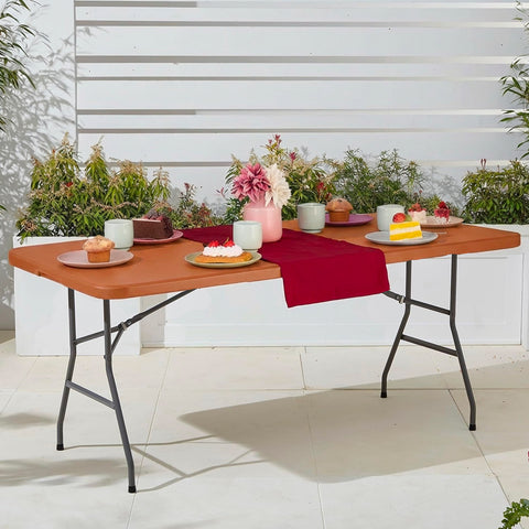 Tavolo Richiudibile a Valigia Terracotta per Esterno – Plastica PP Salvaspazio 180x75x74cm