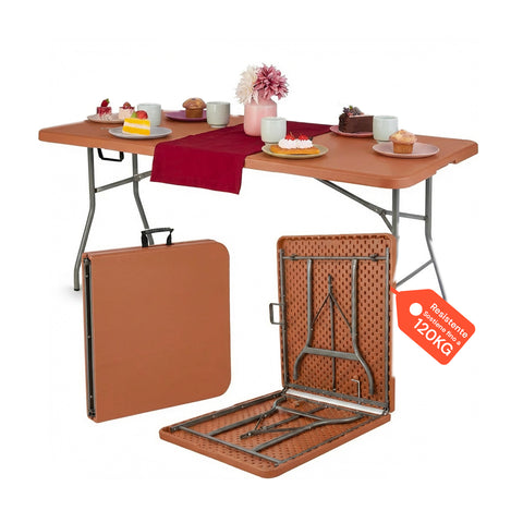 Tavolo Richiudibile a Valigia Terracotta per Esterno – Plastica PP Salvaspazio 180x75x74cm