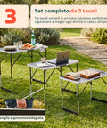 Set 3 Tavoli Pieghevoli con 4 Altezze Regolabili e Struttura in Alluminio