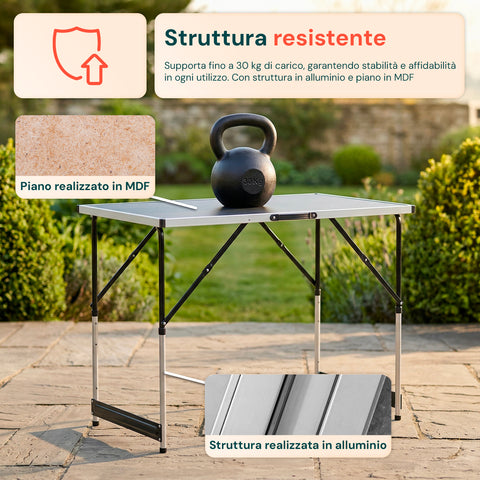 Set 3 Tavoli Pieghevoli con 4 Altezze Regolabili e Struttura in Alluminio