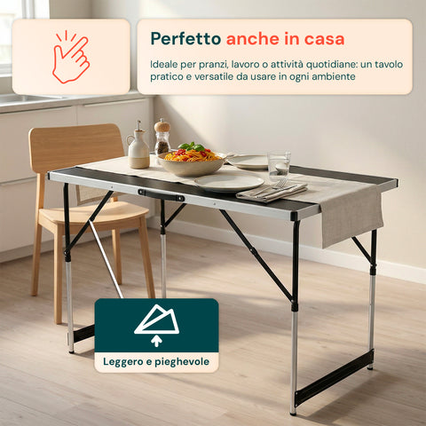 Set 3 Tavoli Pieghevoli con 4 Altezze Regolabili e Struttura in Alluminio