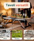 Set 3 Tavoli Pieghevoli con 4 Altezze Regolabili e Struttura in Alluminio