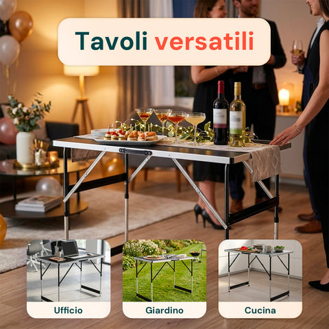 Set 3 Tavoli Pieghevoli con 4 Altezze Regolabili e Struttura in Alluminio