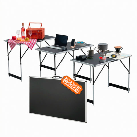 Set de 3 Tables Pliantes avec 4 Hauteurs Réglables et Structure en Aluminium
