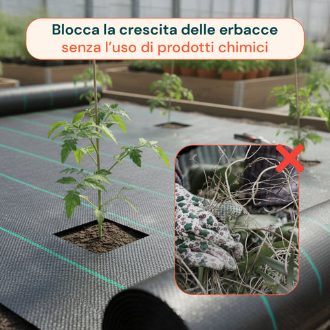 Telo Giardino Anti Erbacce Giardino 2x10 m 90 g/m² in PP Multiuso