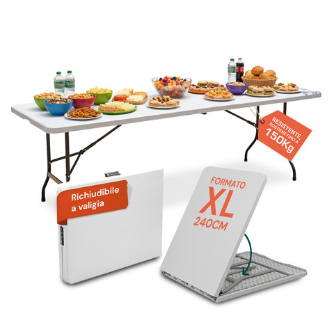 Table de pique-nique pliable Clori XL en résine PP, se transforme en valise