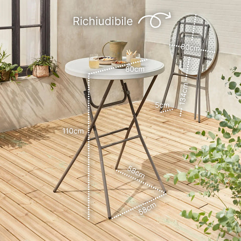 Tavolo Bianco Rotondo da Giardino o Cucina Ø80 e Ø120 cm Pieghevole E Resistente