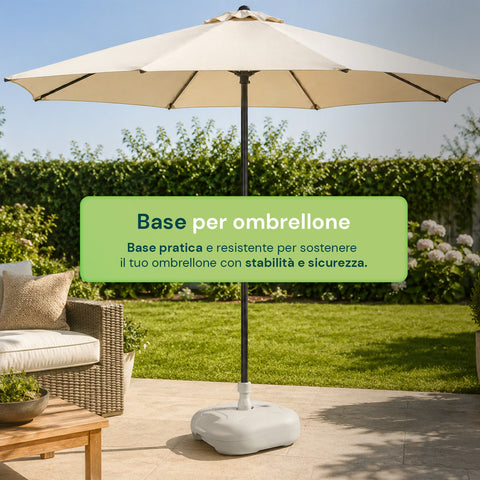 Base per Ombrellone da Giardino 20L in PP – Supporto Riempibile con Acqua o Sabbia – Per Pali ø22-32mm e Ombrelloni fino a 2,2m – Dimensioni 44x44x14cm – Facile Montaggio e Pulizia