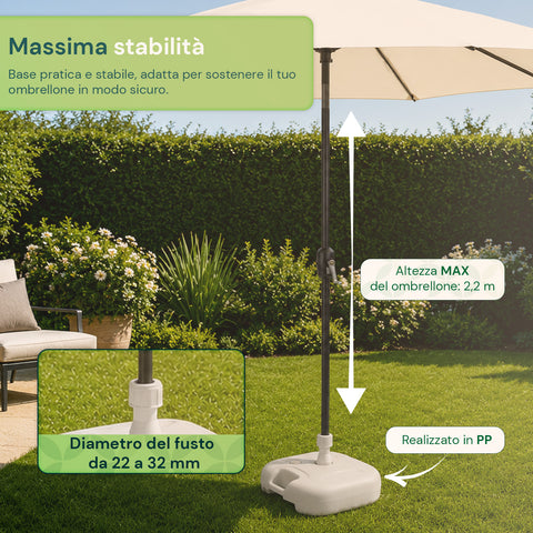 Base per Ombrellone da Giardino 20L in PP – Supporto Riempibile con Acqua o Sabbia – Per Pali ø22-32mm e Ombrelloni fino a 2,2m – Dimensioni 44x44x14cm – Facile Montaggio e Pulizia