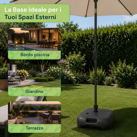 Base per Ombrellone da Giardino 20L in PP – Supporto Riempibile con Acqua o Sabbia – Per Pali ø22-32mm e Ombrelloni fino a 2,2m – Dimensioni 44x44x14cm – Facile Montaggio e Pulizia