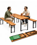 Set Tavolo e 2 Panche Pieghevoli da Giardino 120cm / 180cm in Legno con Struttura in Ferro e Foro Ombrellone 5cm – Portata Tavolo 200kg